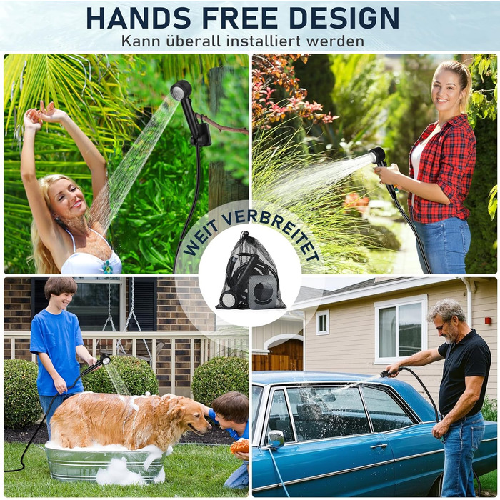 Портативна душ для кемпінгу з насосом та індикатором температури, 8000mAh, сірий. Комплект для відпочинку на природі, автомийки, пляжу, подорожей та догляду за тваринами.