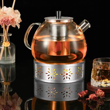 Скляна чайник HEMOLY 1,5 л з ситечком та підставкою для чаю