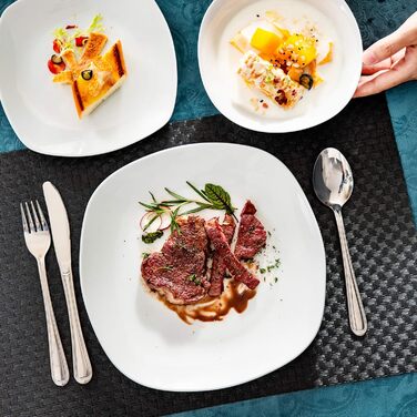 MALACASA Комплект посуду на 12 осіб, серія Elisa, 48 предметів: тарілки супові, десертні, обідні та миски, порцеляновий сервіз, світло-сірий колір