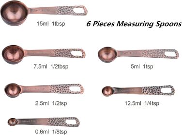 Viwehots Measuring Cups and Spoons Set 11, Copper Measuring Cups and Spoons Set, Metric Measuring Cups and Spoons, Stainless Steel Dry Measuring Cups and Spoons, Set with 1/8, 1/4 Cup for Baking and Kitchen