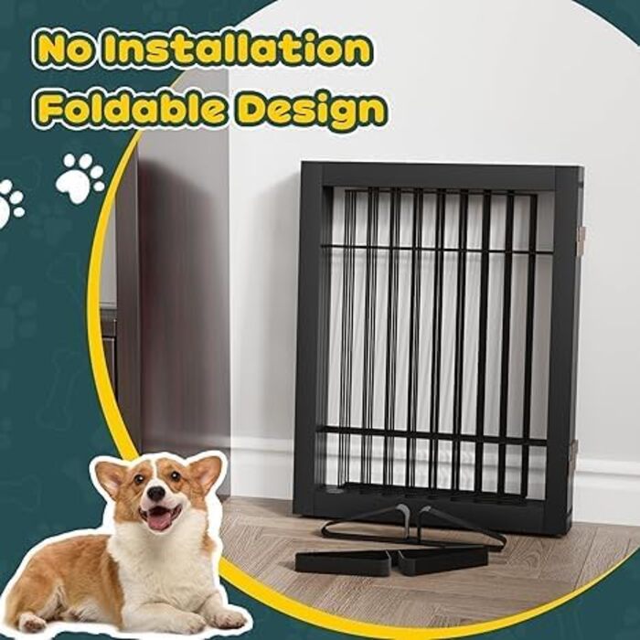 Бамбукове воріт для собак Semiocthome - 3 секції, 61 см, для дому, складане, для сходищ, білий