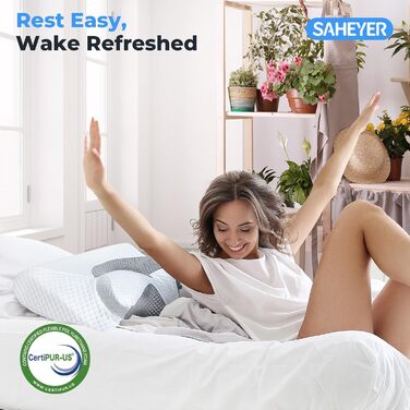 Подушка для шиї Saheyer з Memory Foam, 2-в-1: підтримка шиї, подушка для голови, для сну на боці, на животі та на спині, знімний та дихаючий чохол, 59 * 43 * 12/15 см, сіро-білий