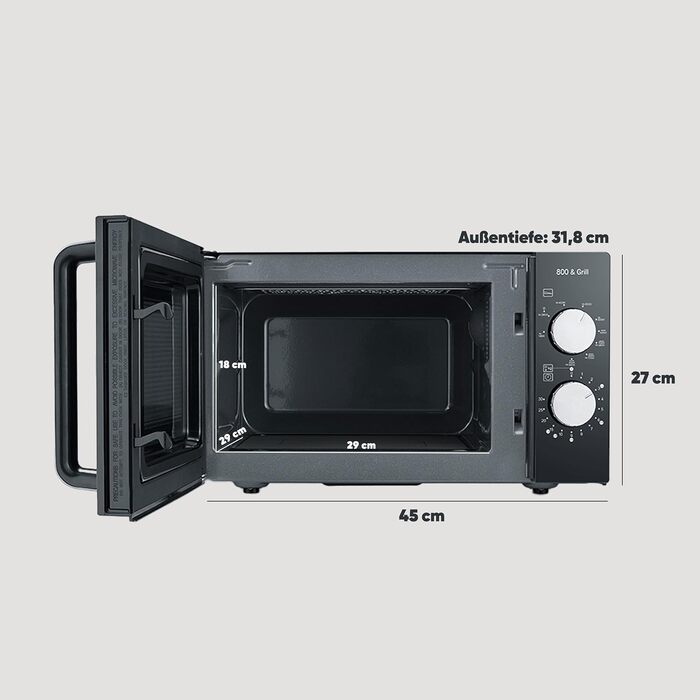 Мікрохвильова піч Severin 2-в-1 з грилем, 20 л, чорна, MW 7762. Функція гриля, плоский скляний стіл, XXL-об'єм для прямокутного посуду, легке очищення.