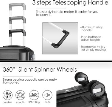 Чохол-валіза Sea Choice з розширенням, ручна поклажа, 4 шт. у наборі, 100% PP, 360° колеса, TSA-замок (Чорний)