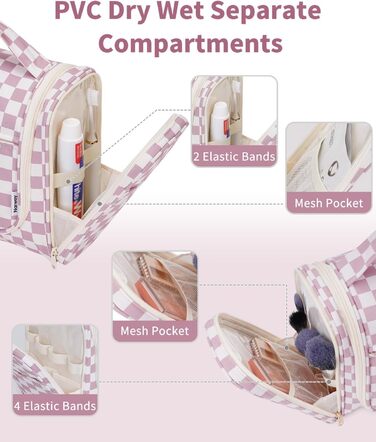 Сумка для косметики жіноча та чоловіча на блискавці, підвісна, водонепроникна (блакитний лист, сітка рожева)