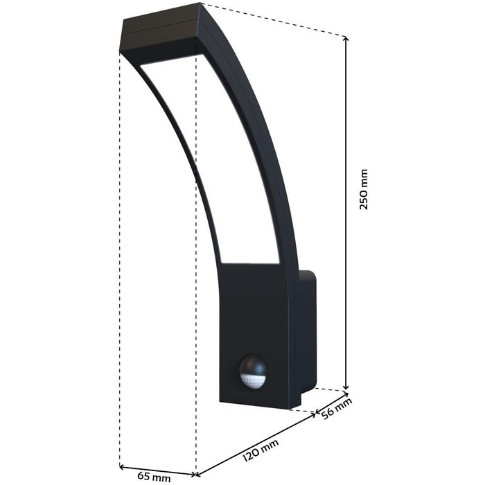 LongLife LED вулична лампа-щітка 15W, IP54, нейтральне світло, для саду, огорожі, доріжок (з датчиком, чорний)