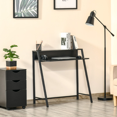 HOMCOM Computer Desk Stylish Writing Desk with Storage and Cable Management, Metal Black 84x45x85cm for Home Office and Study