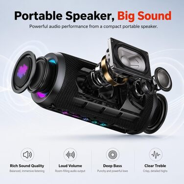 Портативна Bluetooth колонка TIMU з підсвіткою, 25 Вт, IPX7, 20 год, AUX, TF-карта, чорна