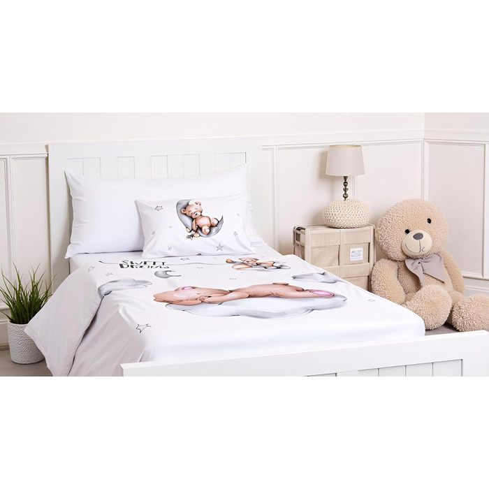 Комплект постільної білизни для дитячого ліжечка: комплект постільної білизни для малюків, постільна білизна для дитячого ліжечка 100x135 см + наволочка 40x60 см з бавовни, сертифікат Öko-Tex Standard, для хлопчиків та дівчаток (ведмедик Тіша)