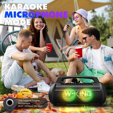 W-KING Bluetooth колонка 120W з басом 70W, портативна Party-Box IPX6, 42 год, BT 5.4, DSP, EQ, стерео, RGB, для кемпінгу, пляжу, саду, вечірок, чорна