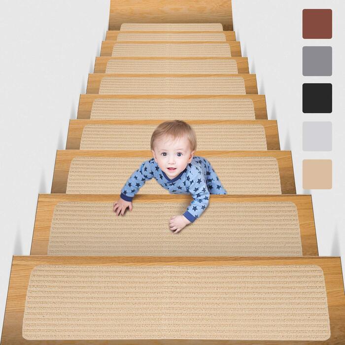 Набір сходинкових килимків MBIGM (15 шт.) - самоклеючі, безпечні, для дітей, літніх людей та домашніх тварин (Camel, 20x76 см)