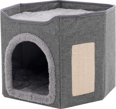 Кіт-будинок складаний великий для котів, кіт-печера з когтеточкою, 2-ярусне ліжко для котів, сірий