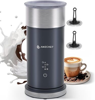 AMZCHEF Електричний піноутворювач молока IPX6 вологостійкий 4-в-1 для капучино, лате, гарячого шоколаду – тихий та швидкий, з простим керуванням, синій
