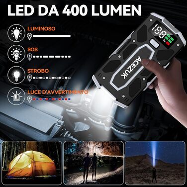 ACEZUK Пусковий пристрій для автомобіля та мотоцикла 7000A з LED-дисплеєм, QC3.0, для бензину/дизеля