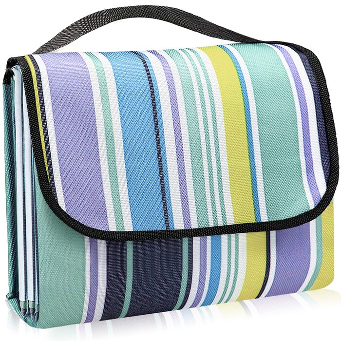 Плед для пікніка LIVEHITOP водонепроникний XXL 150x200 см, синій в смужку – для пляжу, кемпінгу, парку, барбекю