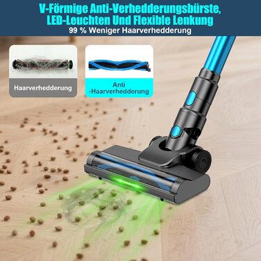 Бездротовий акумуляторний пилосос, потужний 70 хв/45KPA/550W з LED-дисплеєм, антизаплутуванням, детекцією бруду, для килимів, шерсті тварин та твердих поверхонь