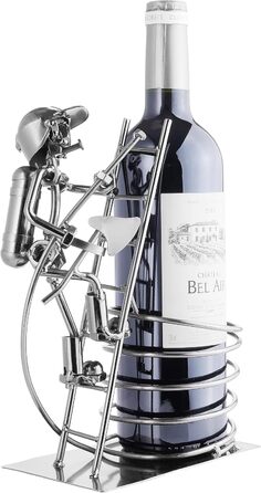 BRUBAKER Wine Bottle Holder, Fireman on Ladder, Decorative Object, Metal with Greeting Card for Wine Gift