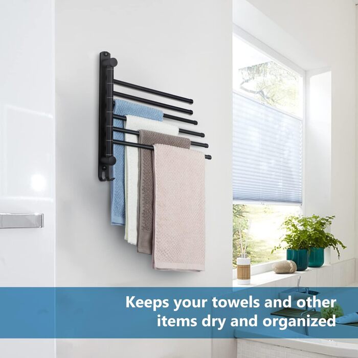 Тримач для рушників JSVER з нержавіючої сталі, 6-ти секційний, поворотний, чорний, 34 см