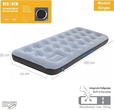 Надувний матрац High Peak Comfort Plus для кемпінгу та гостей, з насосом (185 x 74 x 20 см)