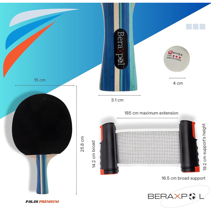 BERAXPOL Набір для настільного тенісу преміум-класу, портативний, з висувною сіткою | 3 м'ячі | Сумка для перенесення | Сімейний відпочинок | Подарунок