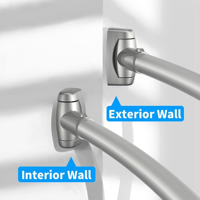 Вигнута штанга для душу, регульована 109,9-183,9 см, нержавіюча сталь, алюміній, для ванної кімнати