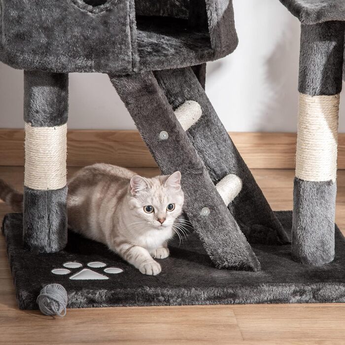 PawHut Декількаторівневий котячий комплекс з дзеркалом, гамаком, когтеточками, платформами, 240-260 см, сірий