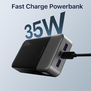 Портативний Пауербанк JUOVI 20000mAh, 35W, з LED-дисплеєм, підтримка PD3.0 QC4.0 для iPhone, Galaxy, Tablet, Switch та інших пристроїв, ЧОРНИЙ