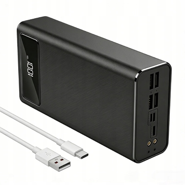 Повербанк 50 000 mAh з ліхтариком та вбудованими кабелями (4xUSB, USB-C, Lightning)