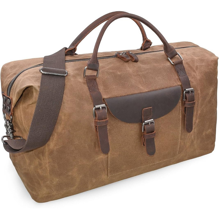 Travel Bag Men's Leather Waterproof Canvas Weekender Bag Large Capacity Travel Bag Unisex Vintage Carry-on Bag