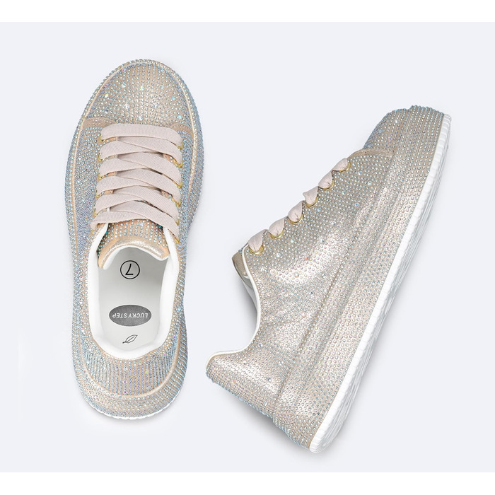 Жіночі кросівки LUCKY STEP зі стразами, платформа, блискучі, модель для вечірки, весілля, прогулянок (39 EU, золотий колір)