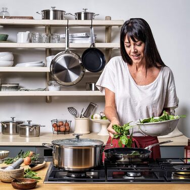 Сковорода KitchenAid з нержавіючої сталі 20 см і 28 см, 3-шарове антипригарне покриття, індукційна, для духовки, для посудомийки, з термостійкою ручкою, срібляста