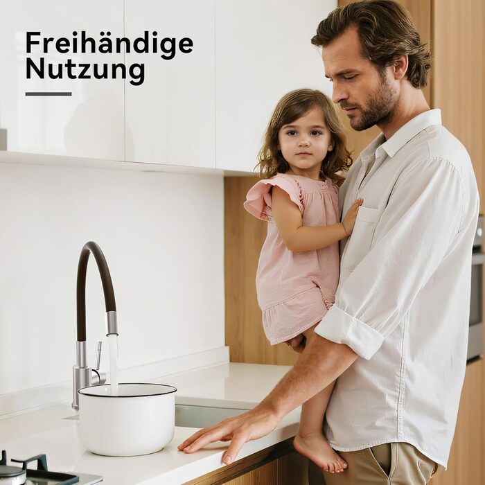 Кран кухонний CECIPA SOFETIY SERIE чорний матовий, з гнучким гусаком 360°, для високого тиску, з нержавіючої сталі, для мийки, однорегуляторний