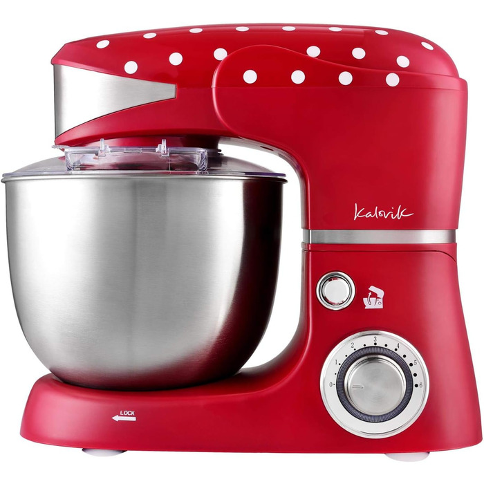 Kalorik TKG M 3014 Design Kitchen Machine with 5 Liter Stainless Steel Bowl, Die-Cast Stirring and Dough Hooks, 6 Speed Settings, Stainless Steel Whisk, Powerful 1000 Watts, Red