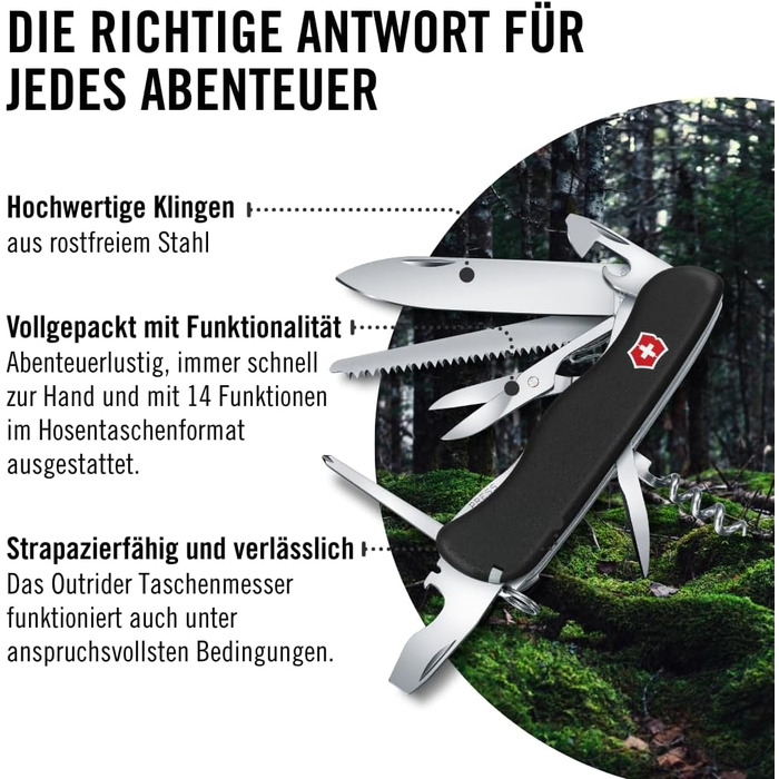 Мультитул Victorinox Outrider, Швейцарський армійський ніж, 14 функцій, чорний