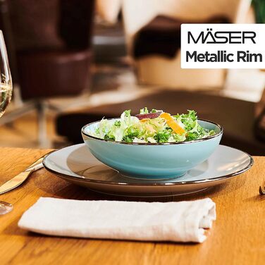 Набір посуду Mäser з кам'яної кераміки METALLIC RIM, 24 предмети, світло-блакитний