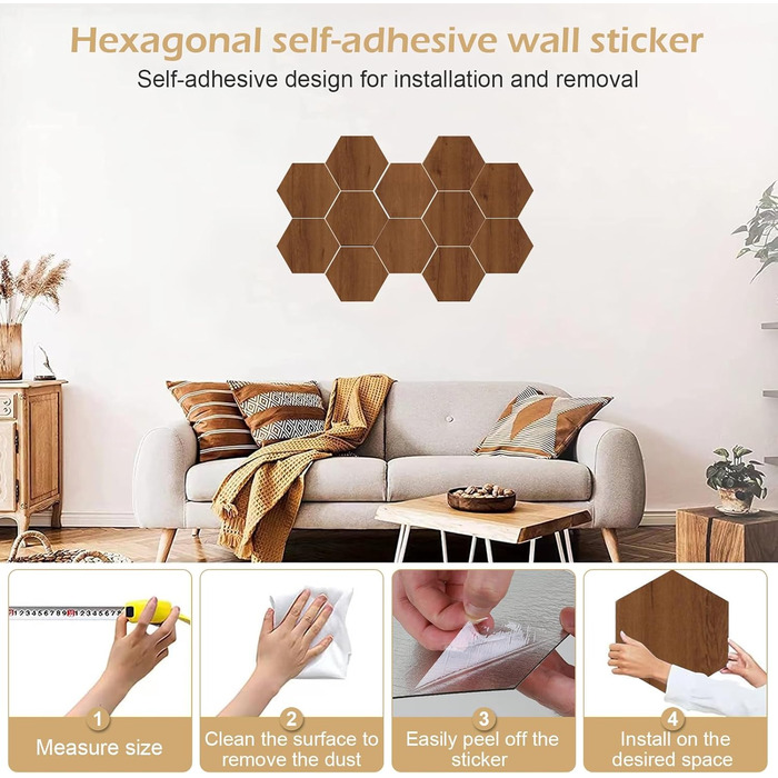 Набір шестикутних акустичних панелей MENAYODA, самоклеючі звукопоглинаючі плити для стін, стелі та дверей, висока щільність, темно-коричневий, 12 шт.