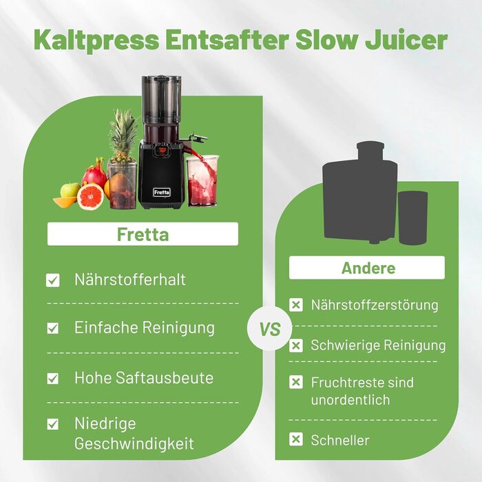 Шнекова соковижималка Fretta Slow Juicer для овочів та фруктів, матово-чорна