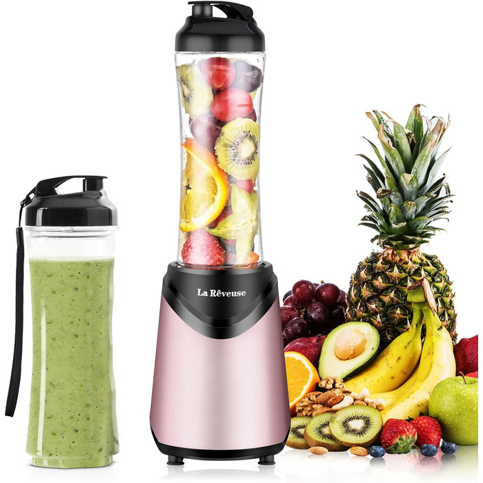 Блендер La Rêveuse Mix&Go: компактний ручний блендер з пляшками 550 мл, рожевий (300 Вт)