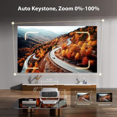 Розумний проєктор Beamer Full HD 1080P, 25000 люмен, Android 11, вбудовані додатки, 4D корекція трапеції, WiFi 6 & BT 5.2, проєктор для домашнього кіно 4K з поворотним підставою 120°, сумісний з iOS/Android/Laptops (Срібний)