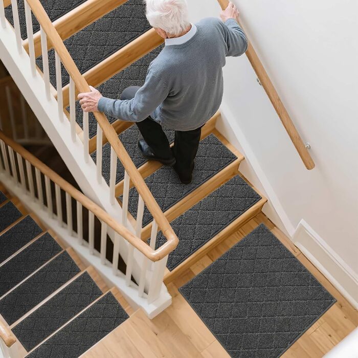 Ковзаючі сходи COSY HOMEER, 15 шт., 70 x 22 см, антиковзаючі, самоклеючі, машинне прання, 100% поліестер, TPE-підкладка, для дітей, літніх людей та домашніх тварин, сірий та білий