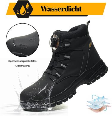 Черевики безпеки чоловічі/жіночі, водонепроникні робочі черевики, високі, з металевим підноском, антиковзаючі, легкі, чорні, з поворотним замикачем, 43 EU