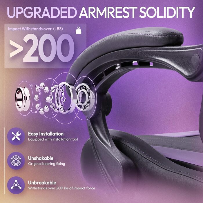 Ігровий крісло Dowinx з кишеньковим пружинним блоком, ергономічне, з масажем, з підлокітниками, підніжкою, для геймінгу та офісу (Lila, База)