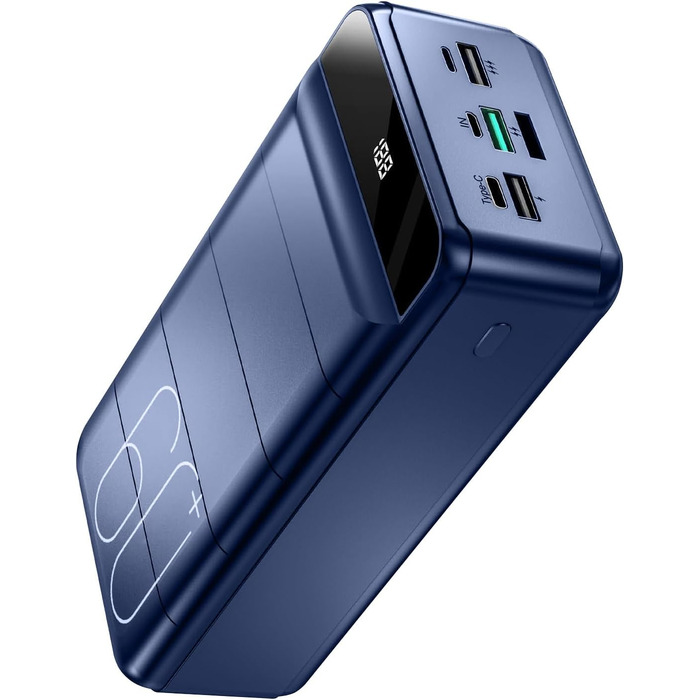 Powerbank 60000mAh з LED-дисплеєм, 22,5W PD, 4 виходи USB та 3 входи, сумісний з iPhone, Android та іншими пристроями (синій)