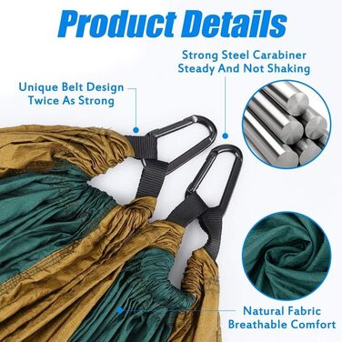 Гамак для кемпінгу на 2 особи, 300 кг, 275x140 см, нейлон, дихаючий, для відпочинку на природі, у саду та на пляжі