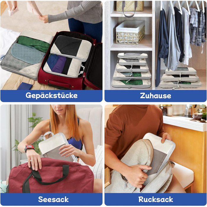 Набір органайзерів для валізи компресійних 5 шт. бежевого кольору для подорожей - Куби для пакування одягу, органайзер для рюкзака та валізи