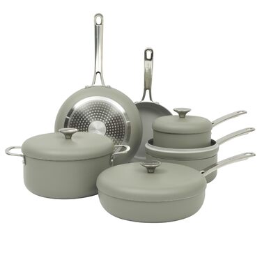 Набір посуду Sur La Table Kitchen Essentials 10 предметів: каструлі та сковороди з титановою керамікою, індукція, без PFA, зелений