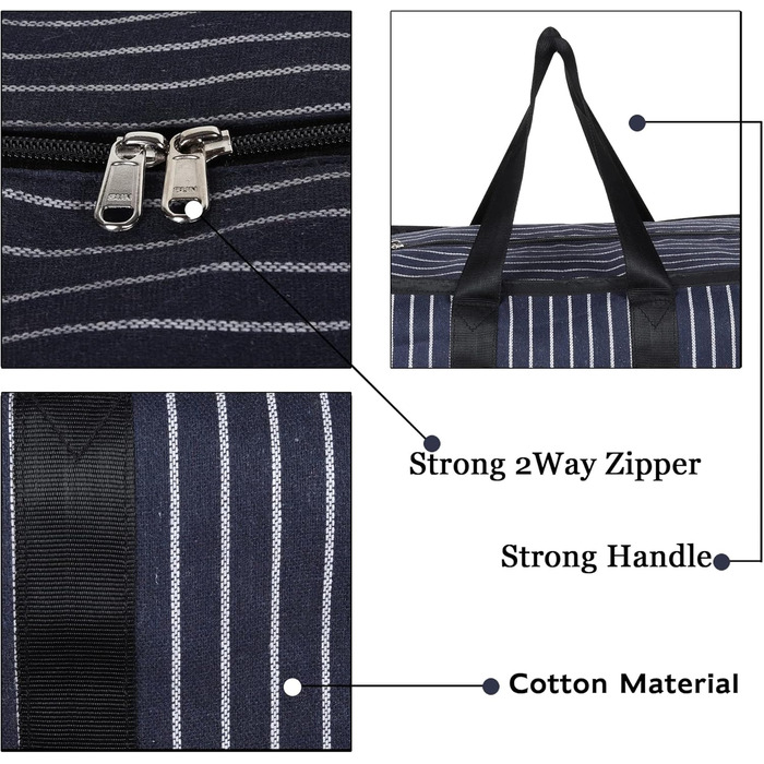 Double R Bags Multi-Purpose Canvas Shopping Bag, Extra Large, Durable, Reusable, with Strong Handles and Zippered Bottom (2 Pack, Navy Blue)