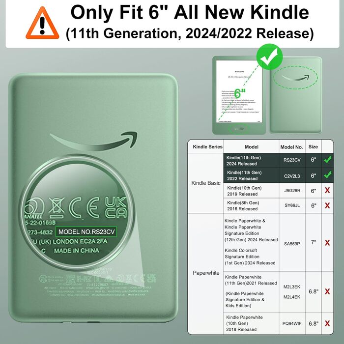Чохол для Kindle 6' (11-го покоління, 2024/2022) MoKo з авто-сон/пробудженням, Chartreuse A-denim Matcha
