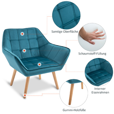 HOMCOM Single Armchair, Recliner Chair, Velvet, Raised Legs, Velvety Polyester, Scandinavian Style, Green, 64x62x72.5cm | Aosom