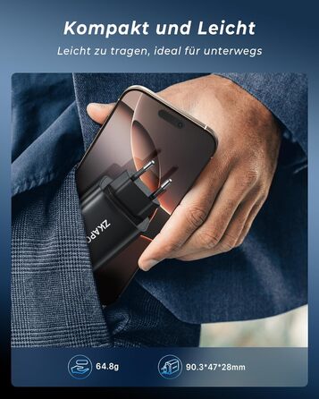 Зарядний пристрій ZKAPOR USB-C з 4 портами, 40W, з підтримкою PD та QC, для iPhone 16/15/14, Samsung Galaxy, Huawei, iPad Pro/Air, білий/чорний